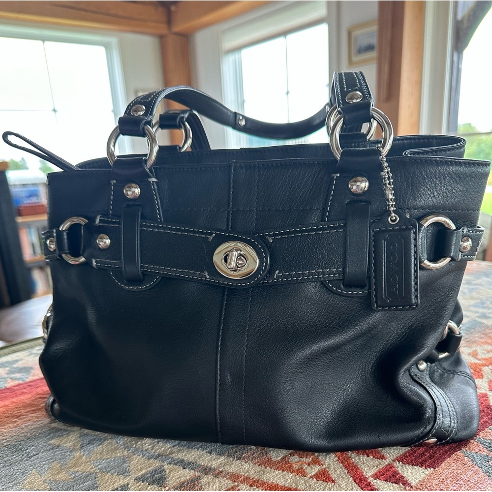 Vintage Black Leather Coach Bag
